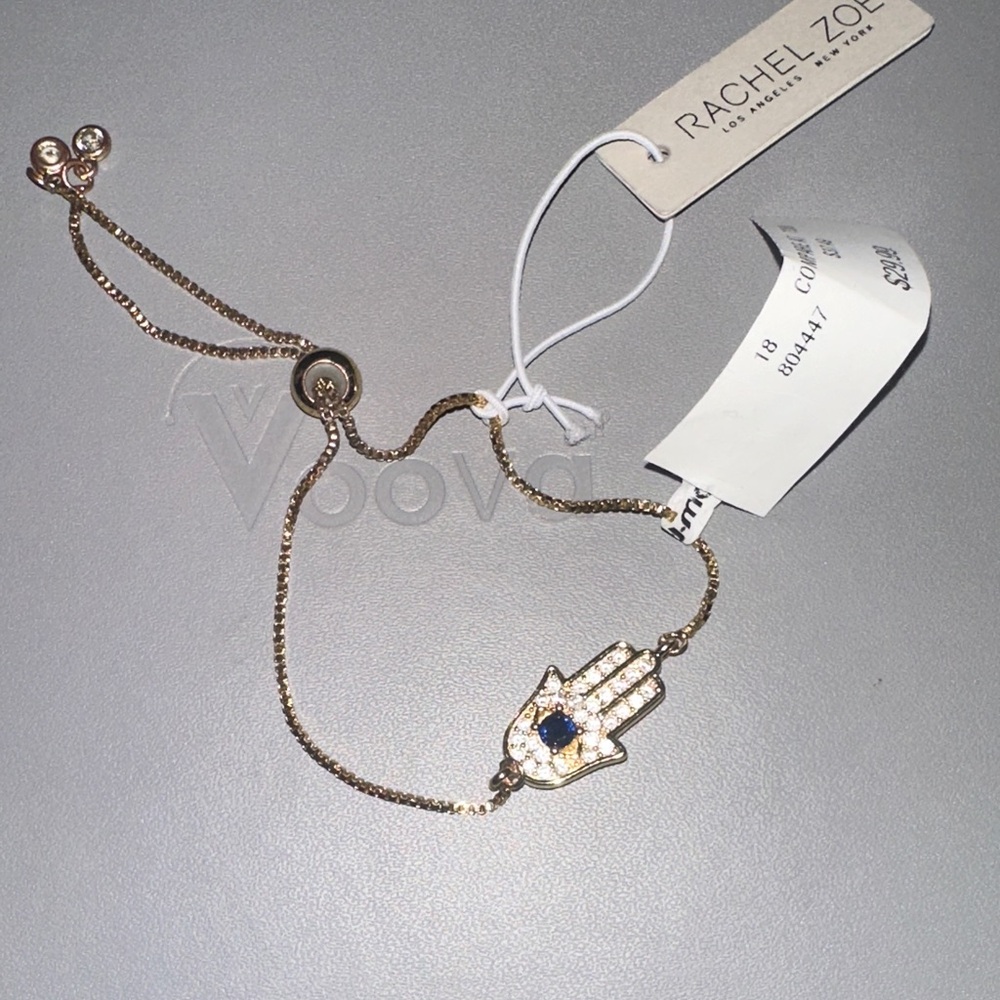 Rachel Zoe Gold Bracelet with Blue Hamsa Charm